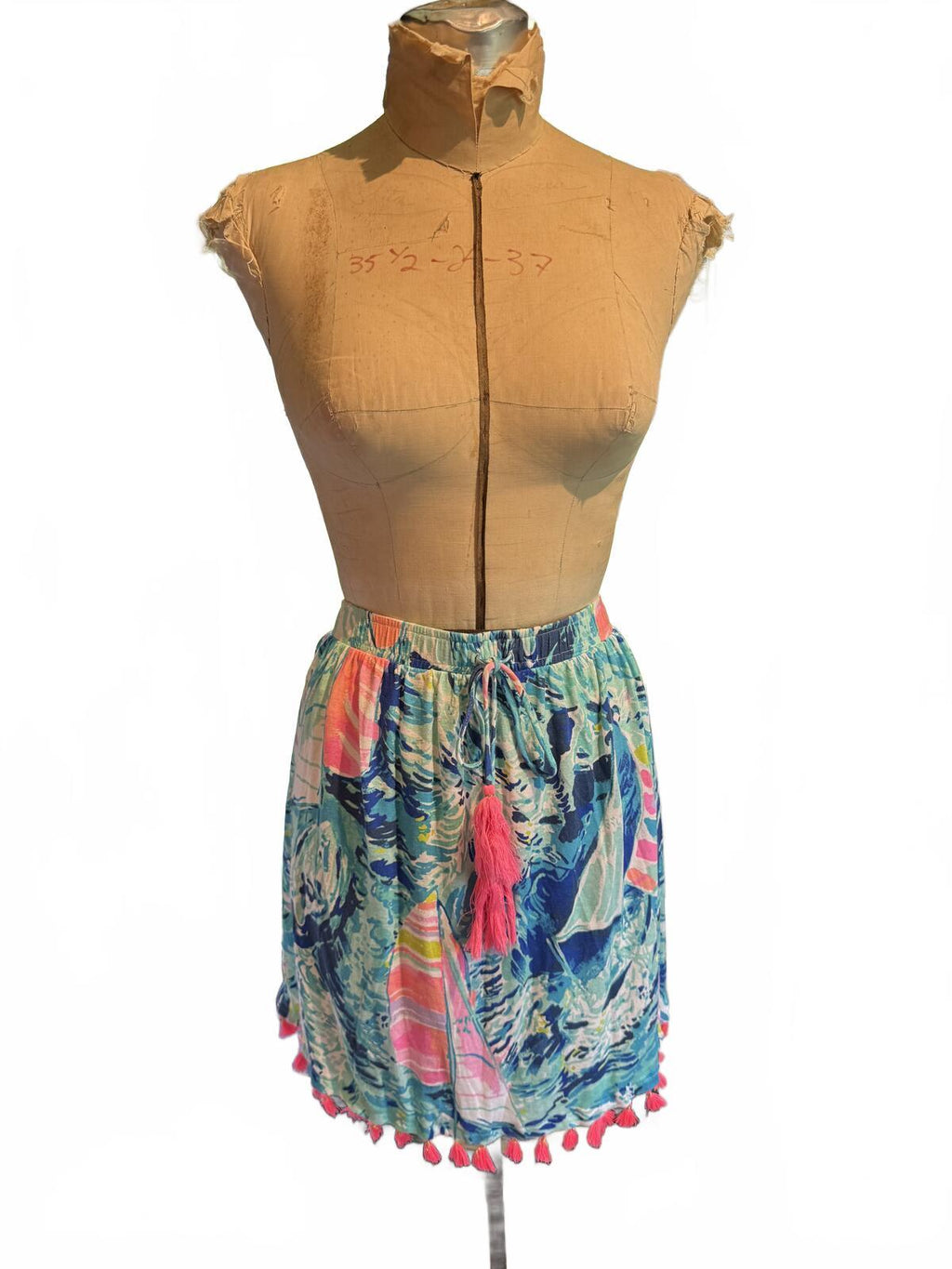 Lilly Pulitzer Colorful Sailboat Print Mini Skirt with Tassel Detail