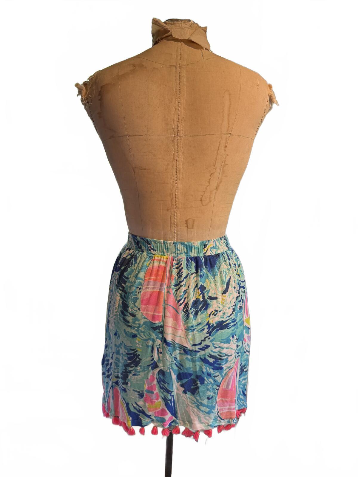 Lilly Pulitzer Colorful Sailboat Print Mini Skirt with Tassel Detail