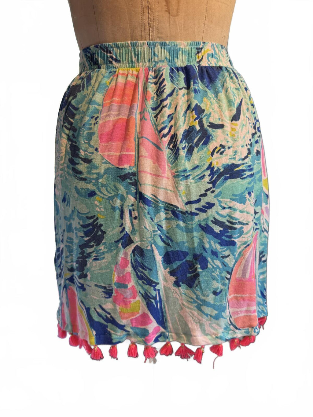 Lilly Pulitzer Colorful Sailboat Print Mini Skirt with Tassel Detail