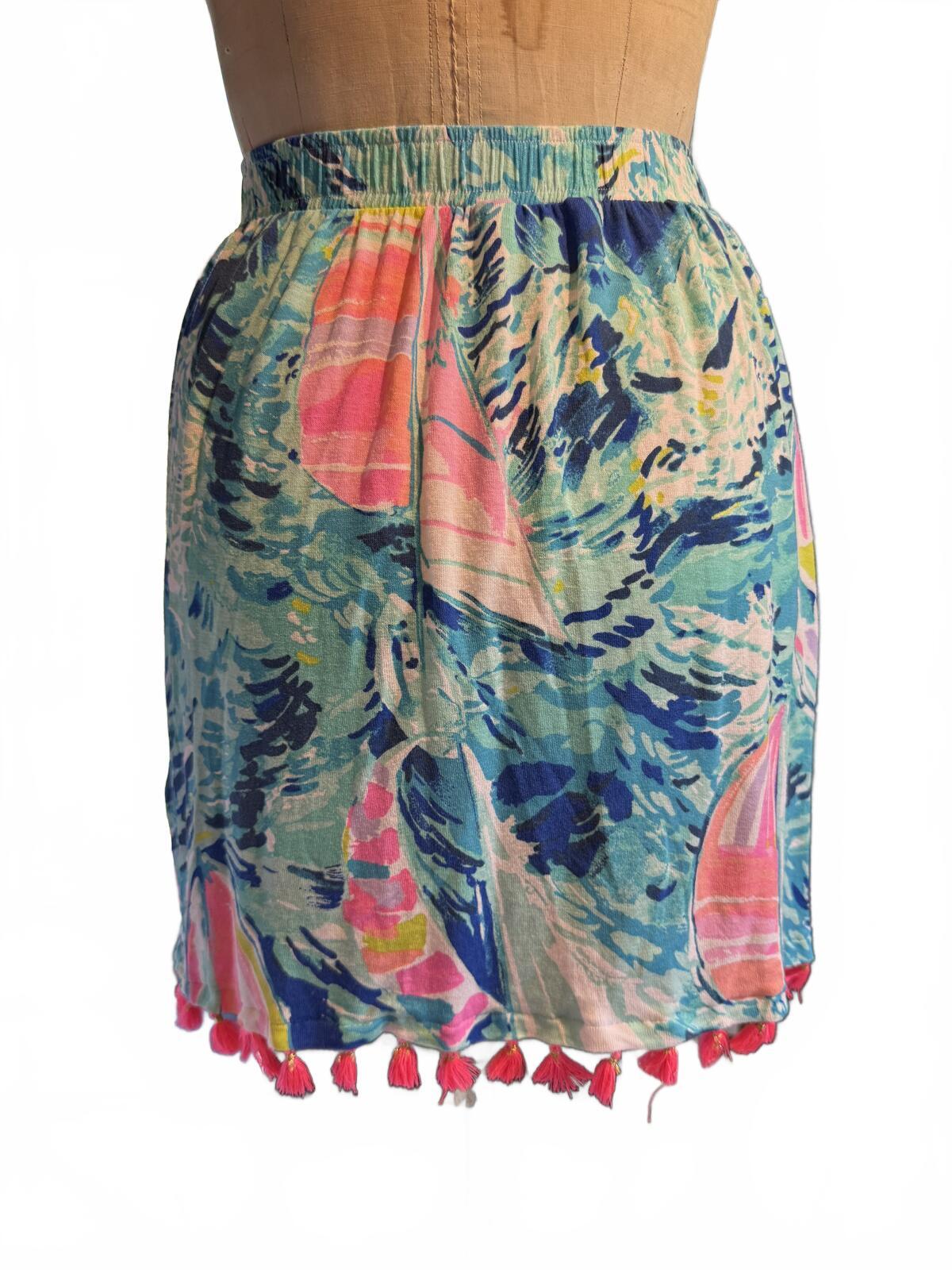 Lilly Pulitzer Colorful Sailboat Print Mini Skirt with Tassel Detail