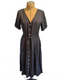 Vetta Black Button-Down Midi Dress with Tie Waist