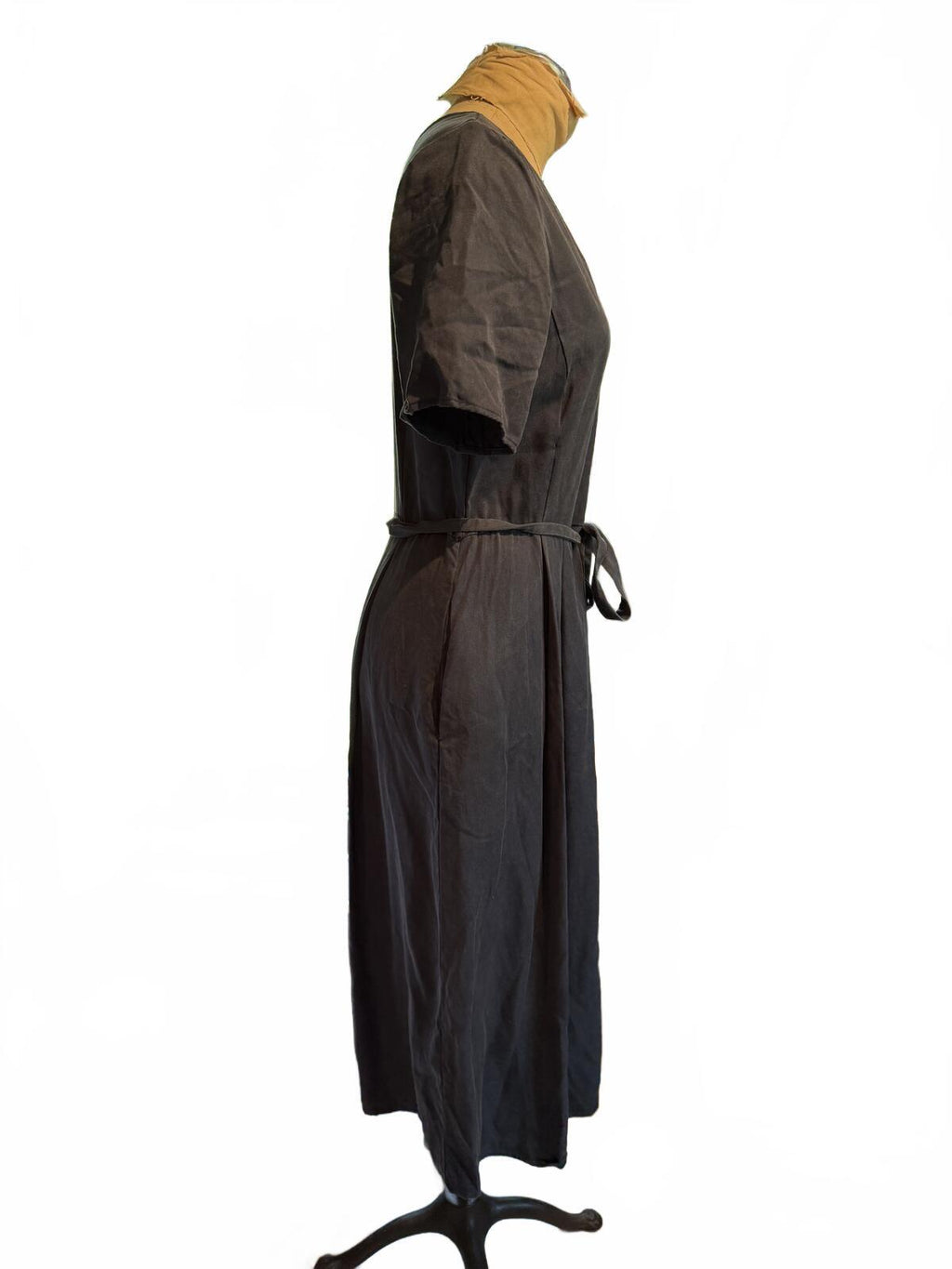 Vetta Black Button-Down Midi Dress with Tie Waist