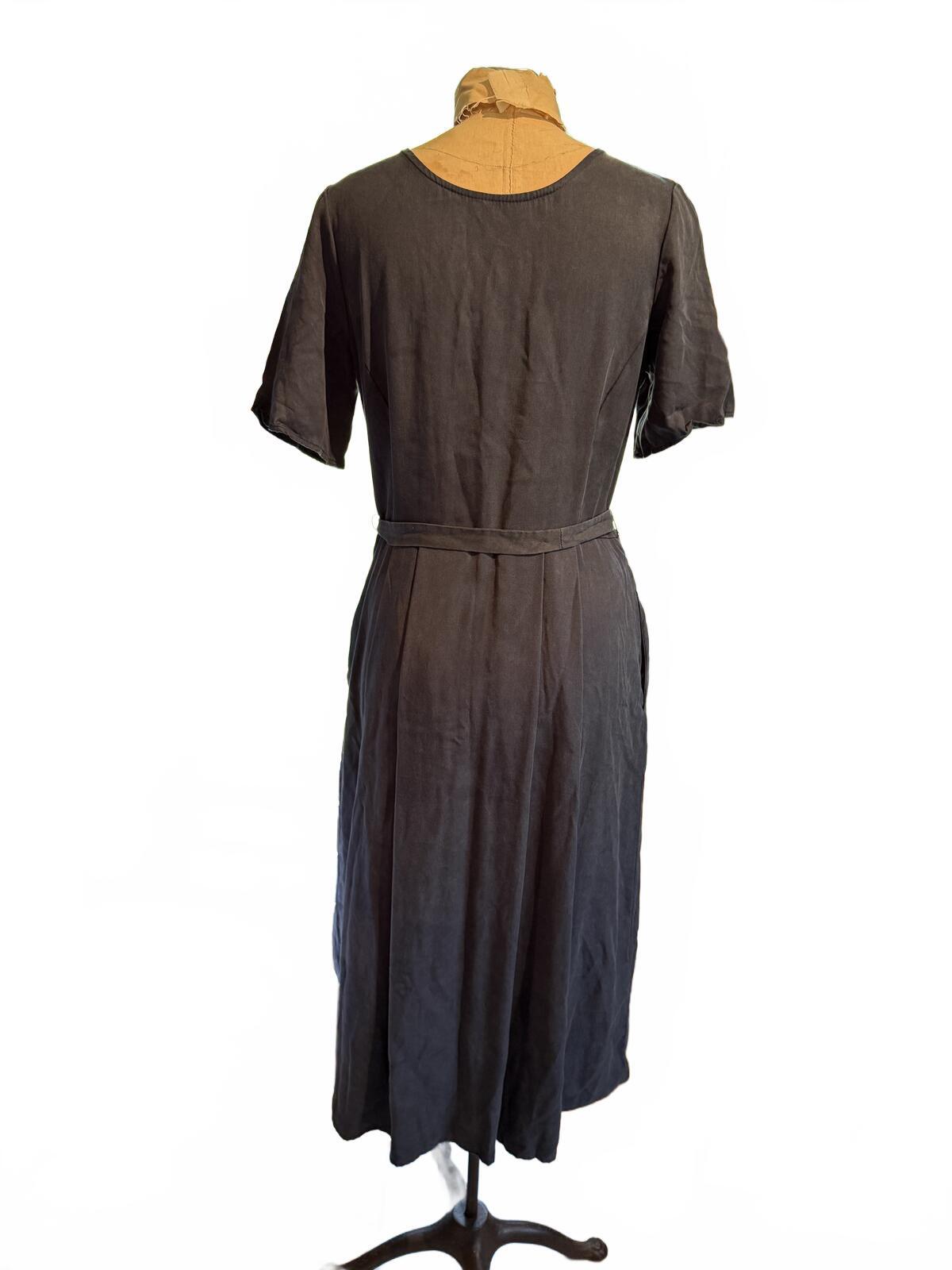 Vetta Black Button-Down Midi Dress with Tie Waist