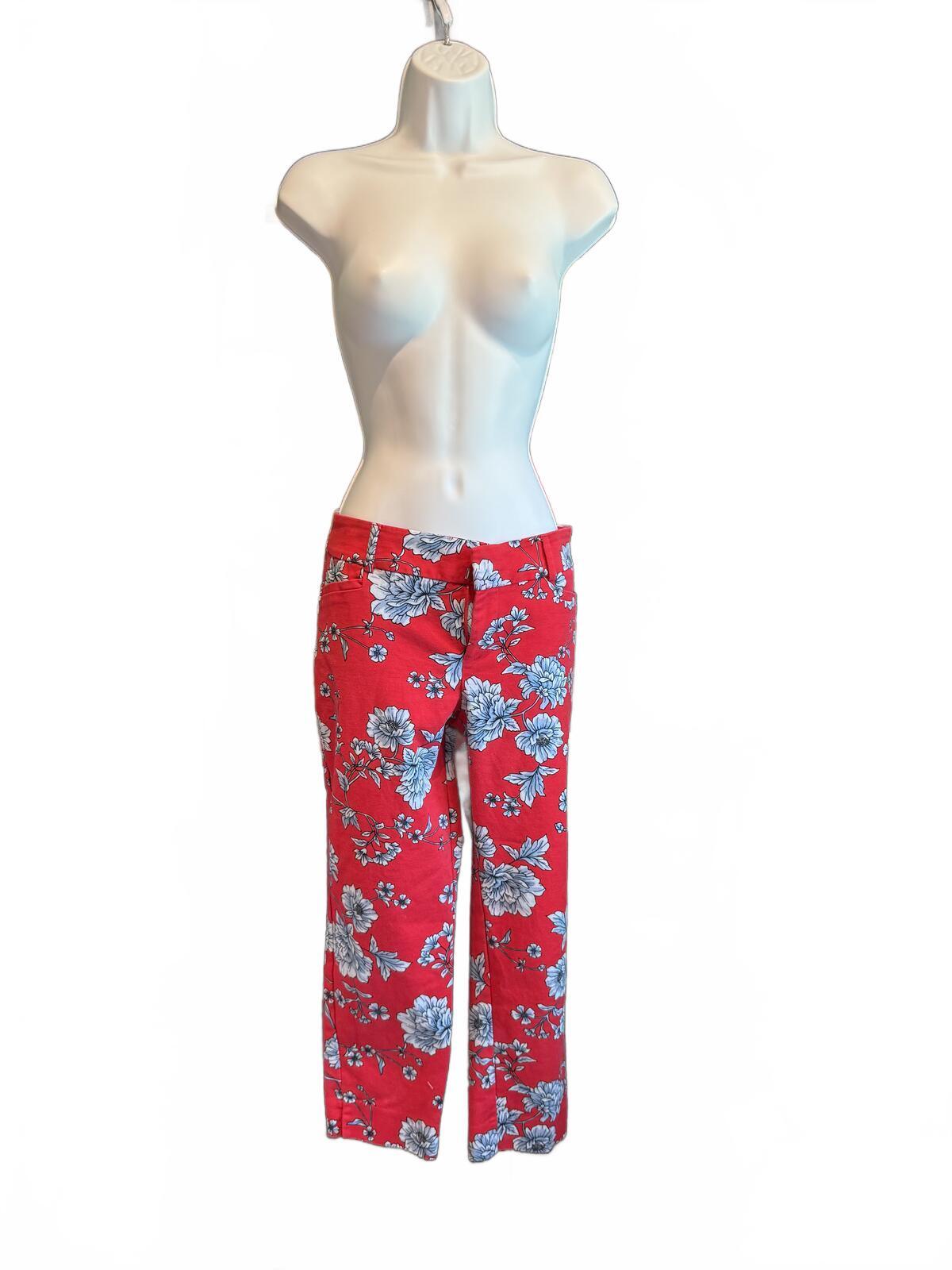 Roz & Ali Red Floral Print Pants