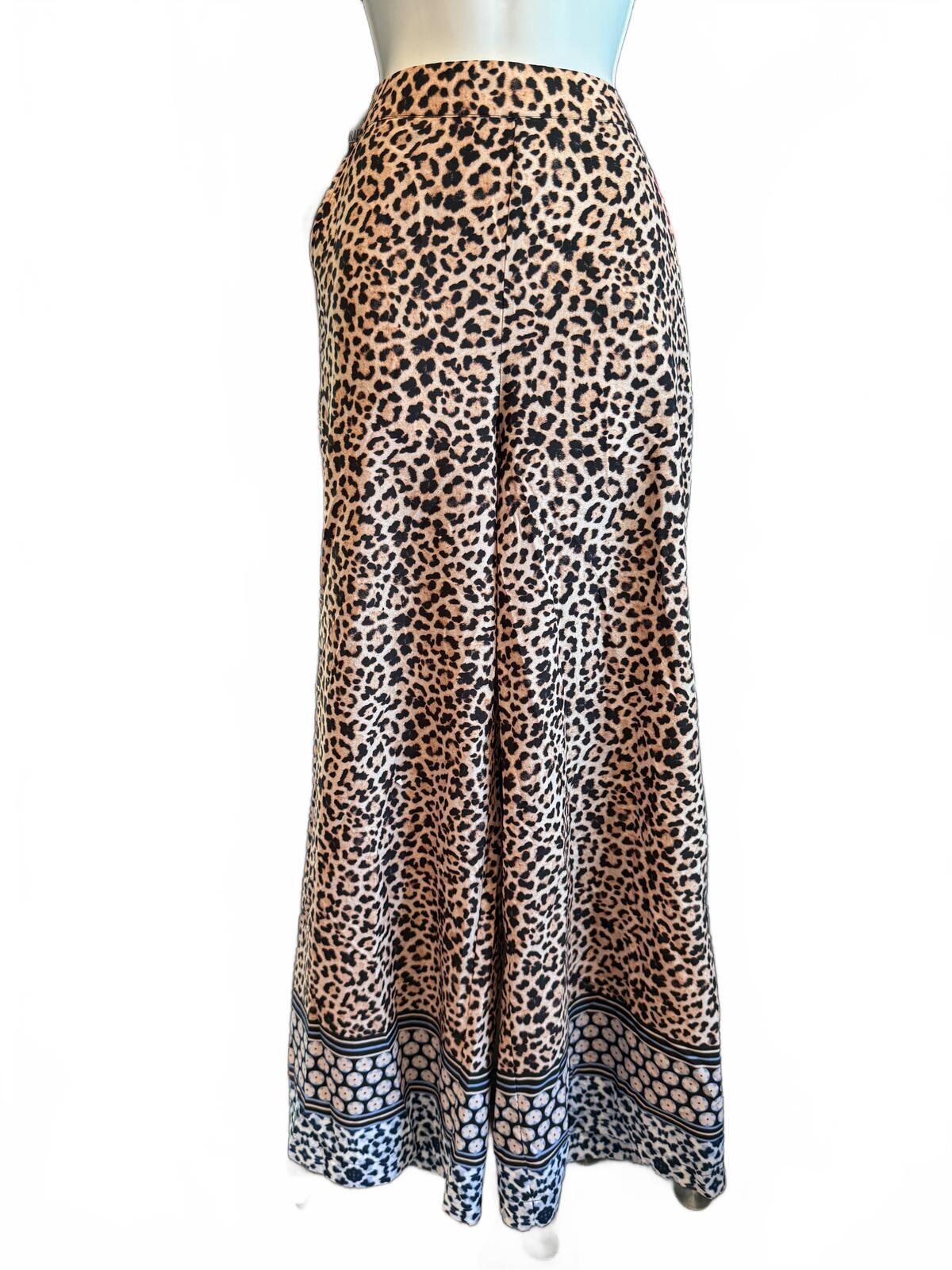 Joan Vass Wide Leg Leopard Print Pants