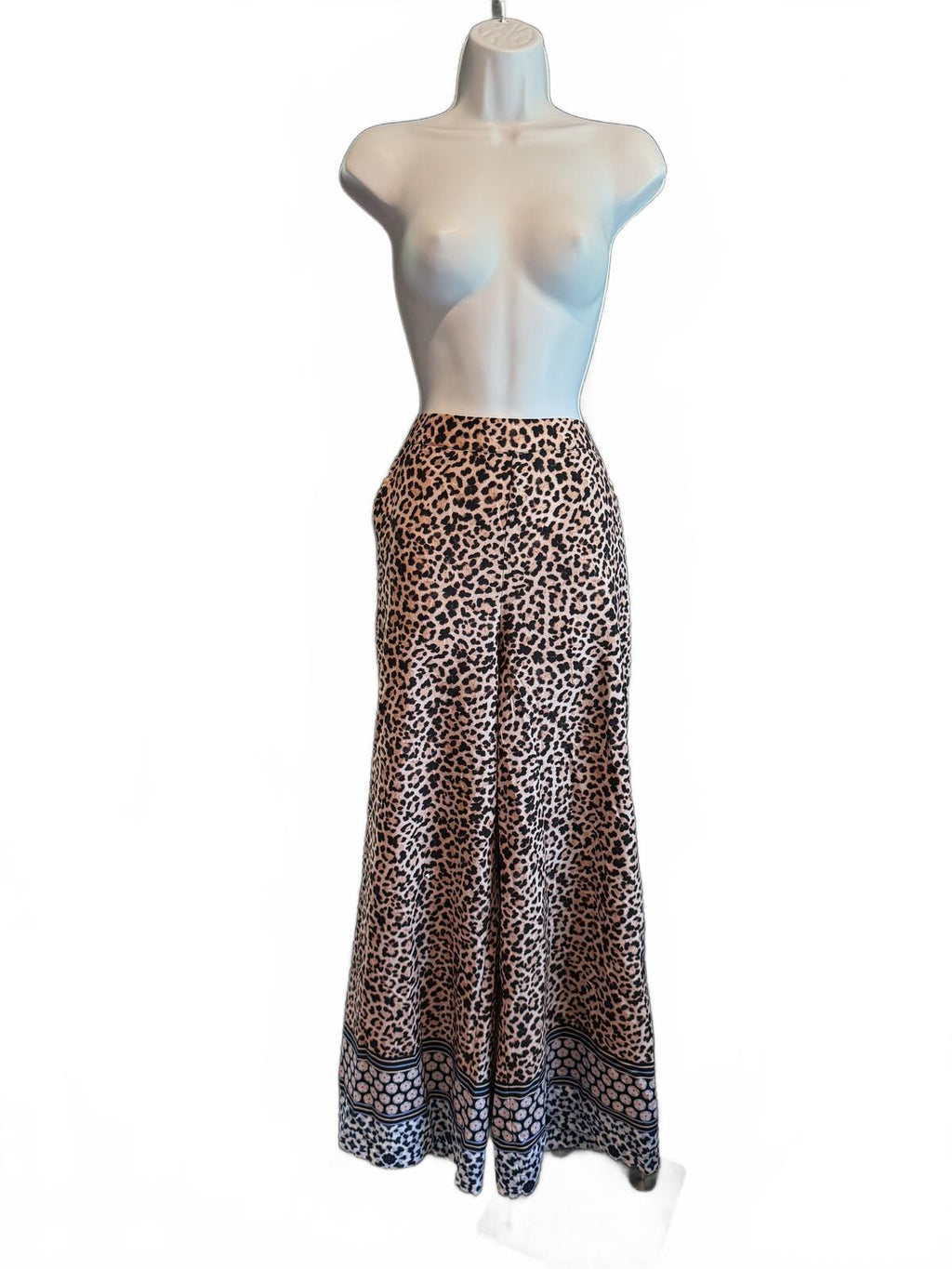 Joan Vass Wide Leg Leopard Print Pants