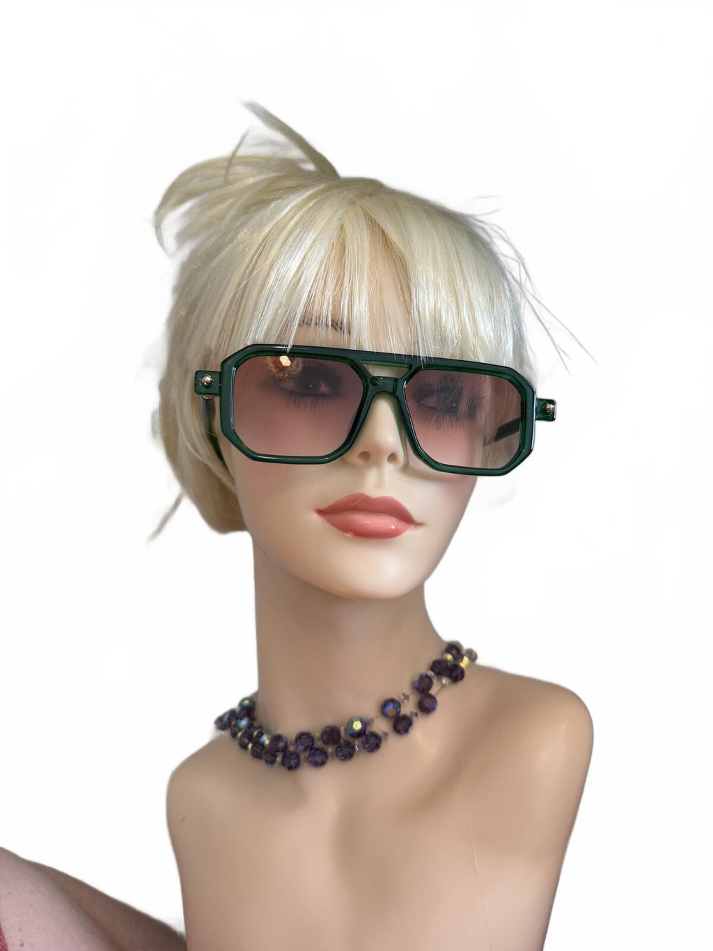 Green Geometric Frame Sunglasses with Brown Gradient Lenses