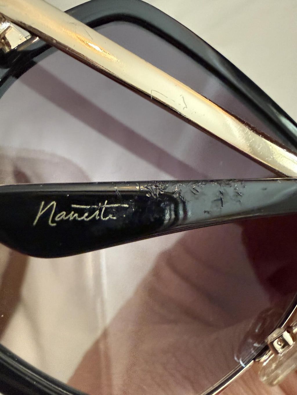Nanette Lepore Oversized Geometric Black Frame Sunglasses with Gradient Lenses