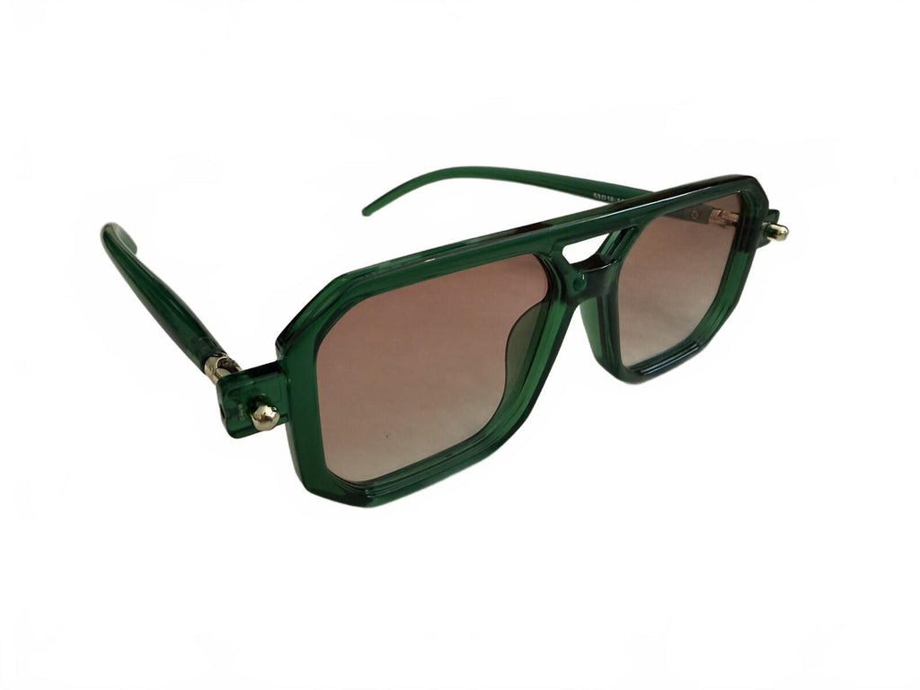 Green Geometric Frame Sunglasses with Brown Gradient Lenses