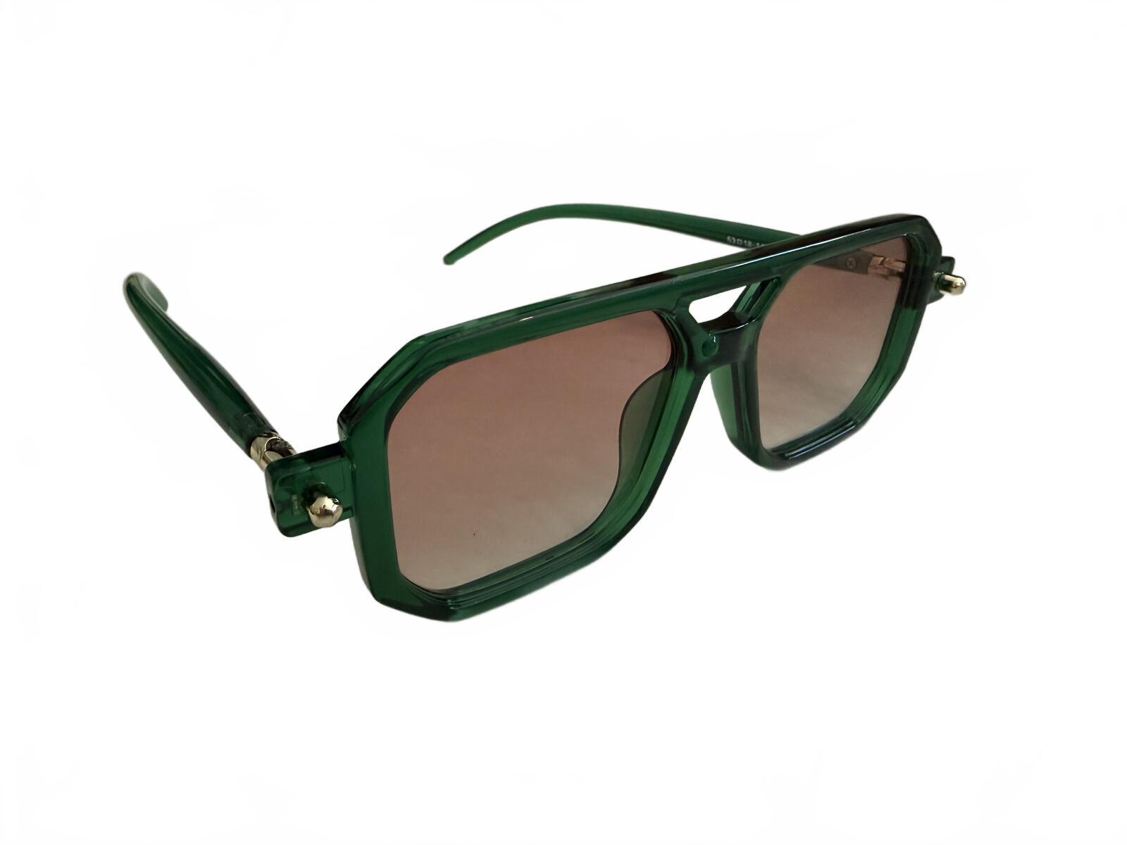 Green Geometric Frame Sunglasses with Brown Gradient Lenses