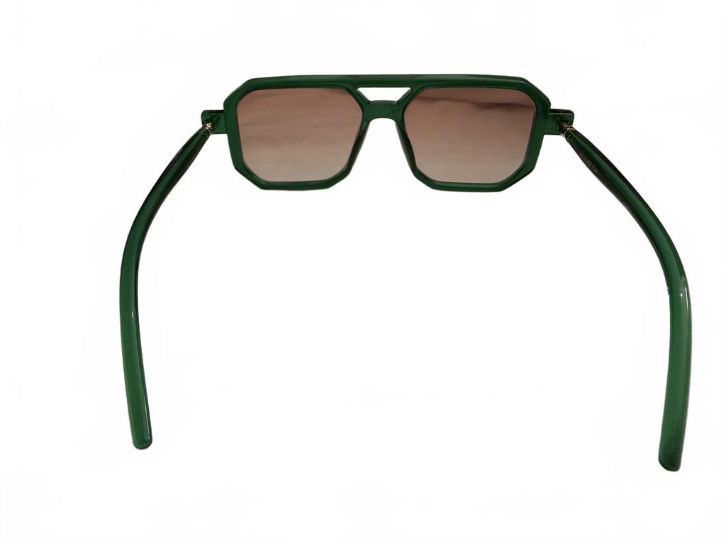Green Geometric Frame Sunglasses with Brown Gradient Lenses