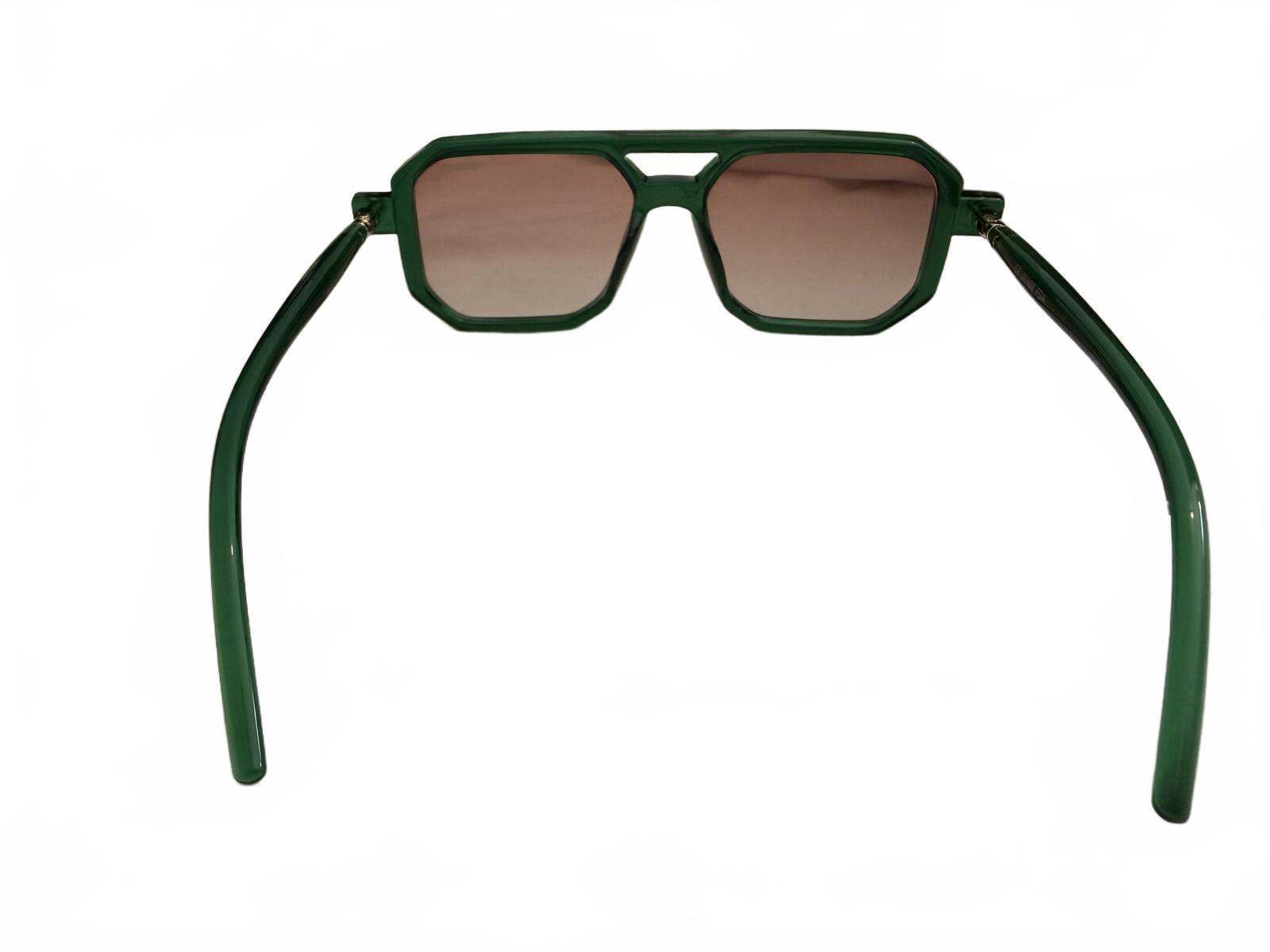 Green Geometric Frame Sunglasses with Brown Gradient Lenses