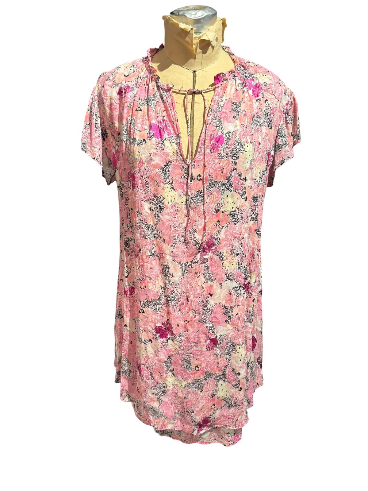 The Kooples Floral Pink Short Sleeve Casual Top