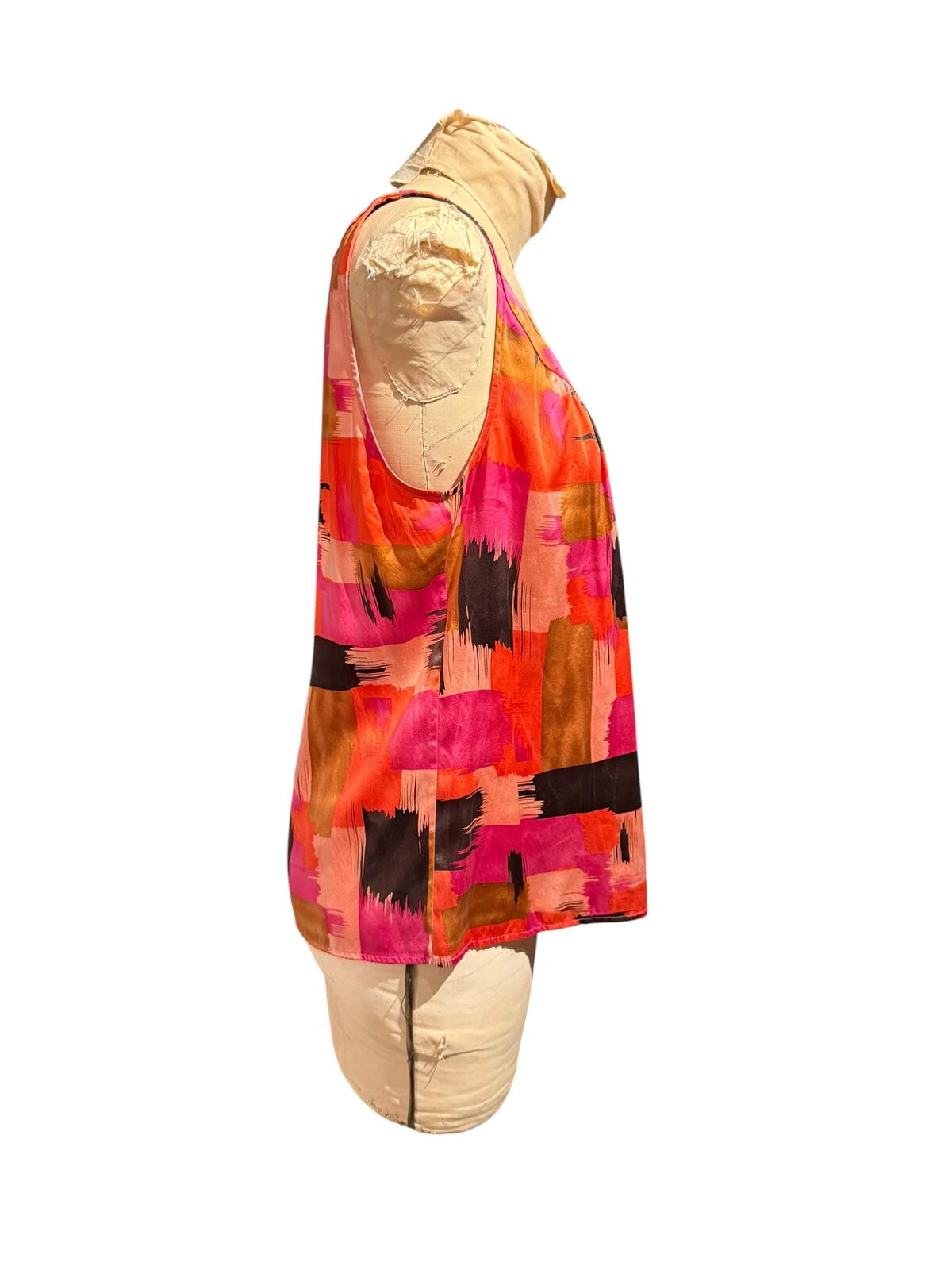 St. John Colorful Abstract Print Sleeveless Top