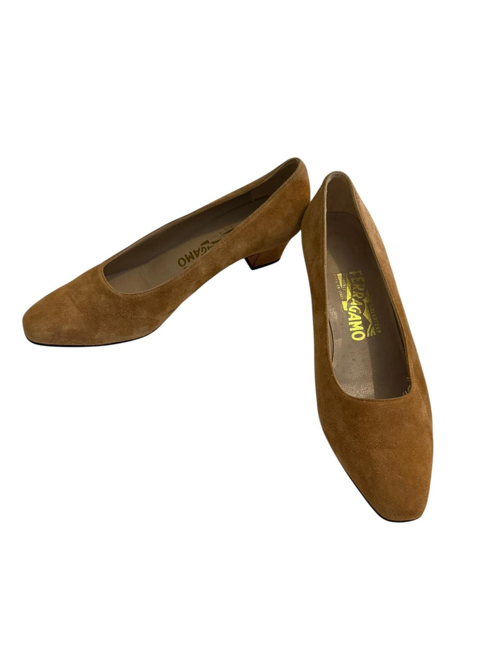 Salvatore Ferragamo Brown Suede Low Heel Pumps