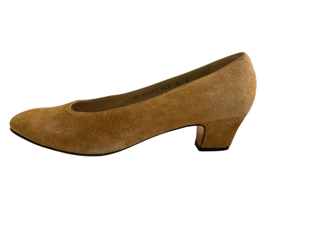 Salvatore Ferragamo Brown Suede Low Heel Pumps