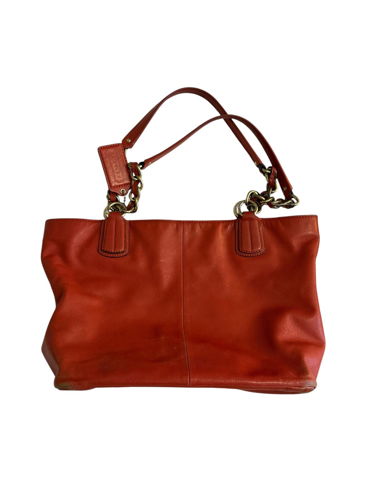 Coach Persimmon Leather Tote Bag with Chain Handles