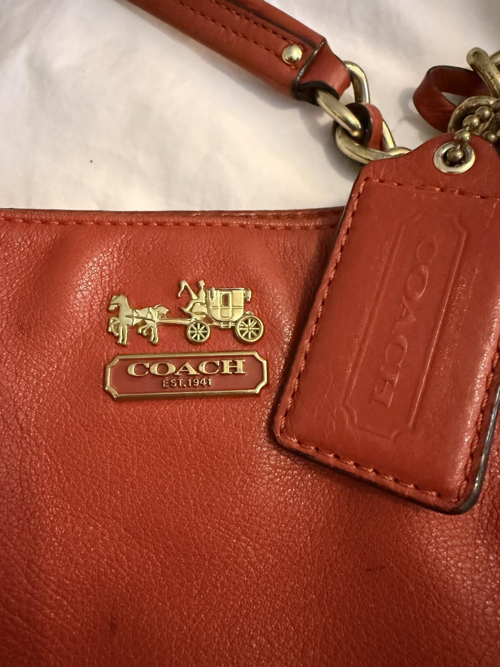 Coach Persimmon Leather Tote Bag with Chain Handles