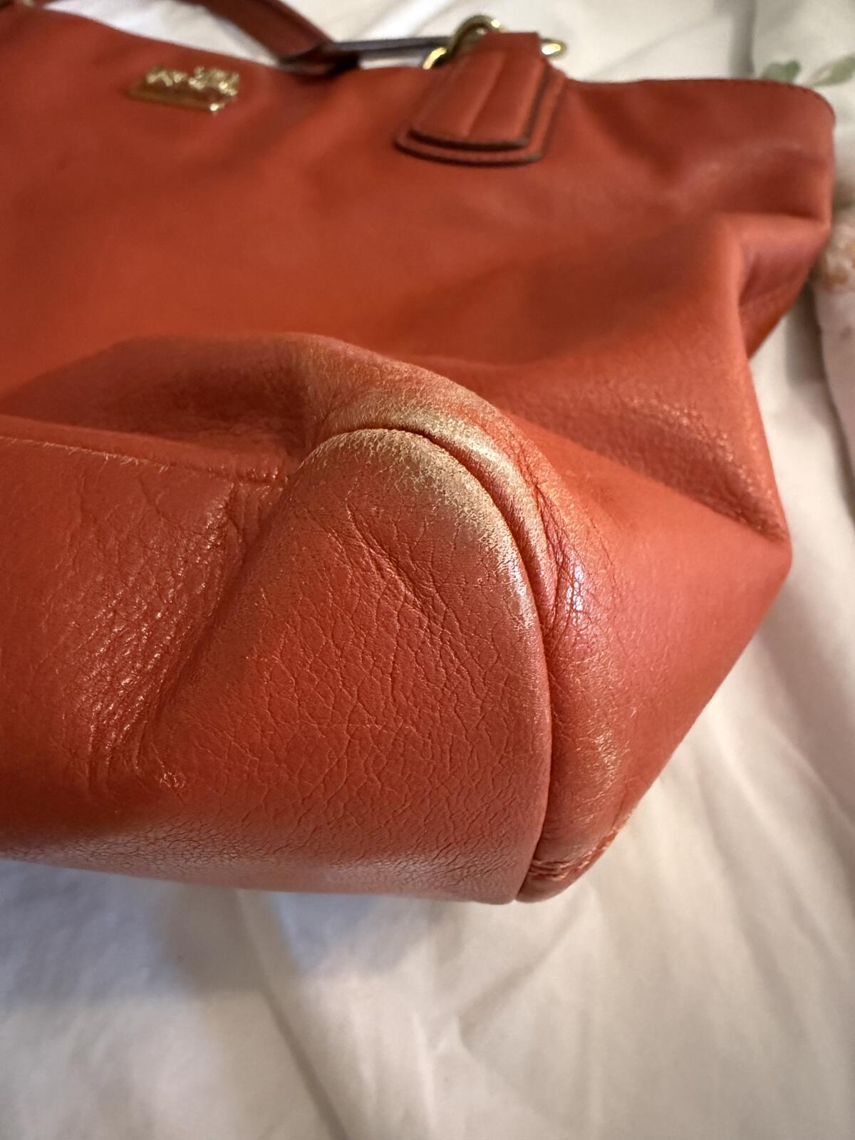 Coach Persimmon Leather Tote Bag with Chain Handles