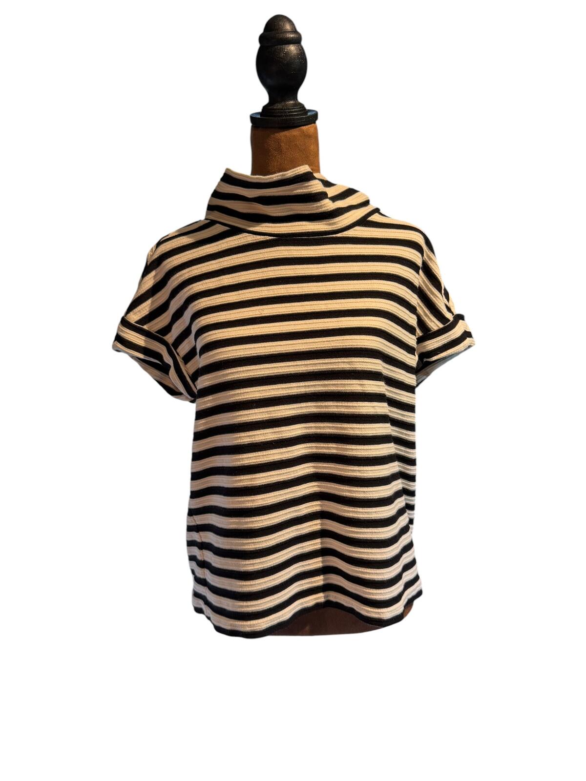 Anthropologie Postmark Striped Short Sleeve Turtleneck Top