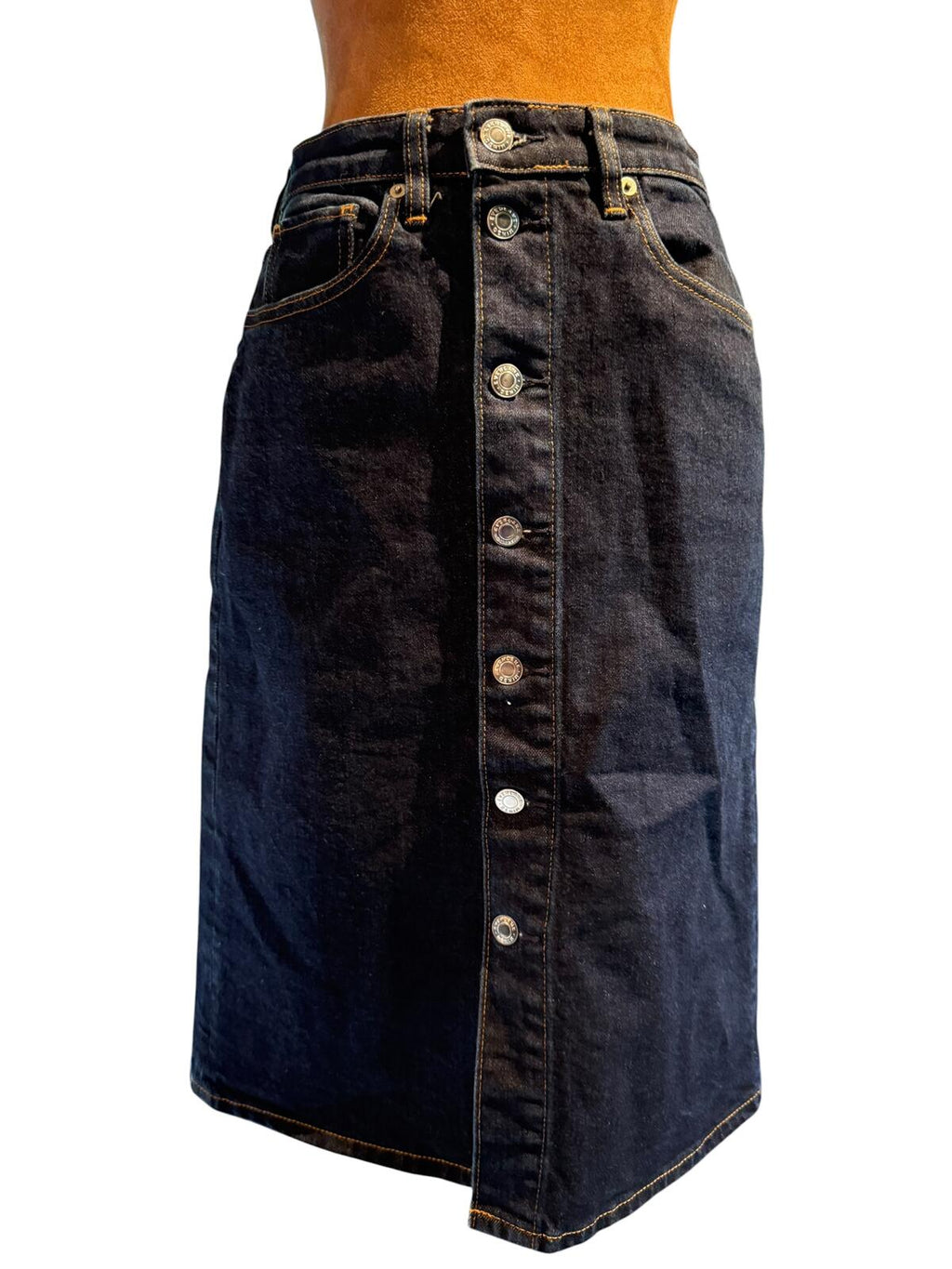 Everlane Dark Blue Button-Front Denim Skirt