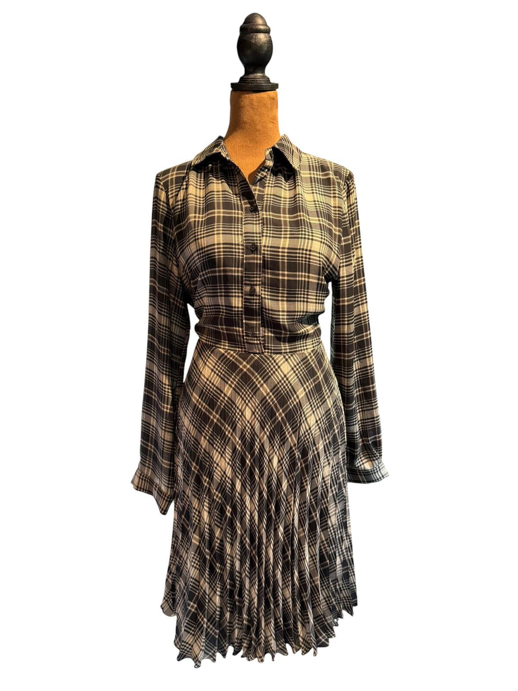 Banana Republic Plaid Button-Up Shirt Dress with Pleated Skirt