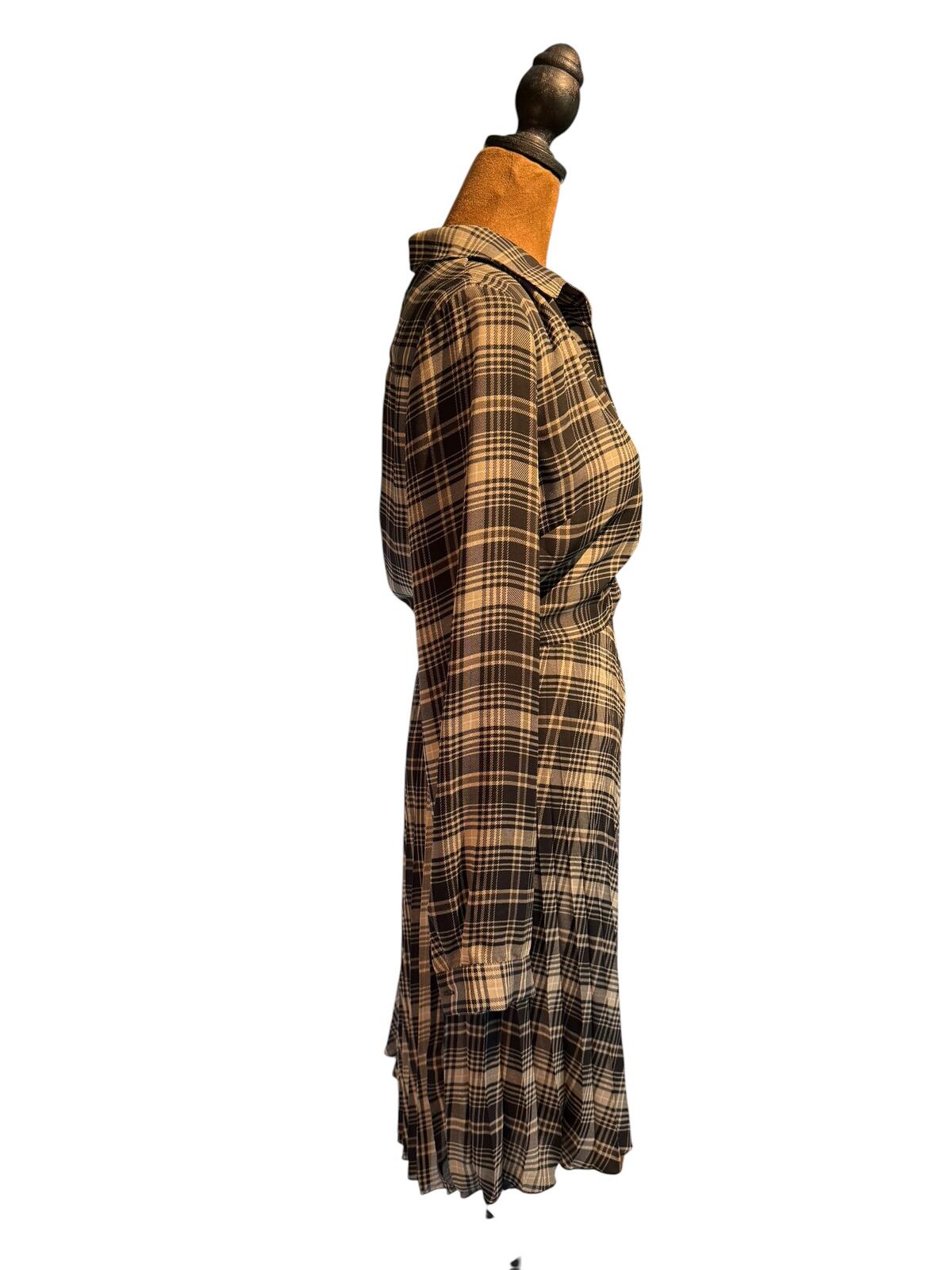 Banana Republic Plaid Button-Up Shirt Dress with Pleated Skirt
