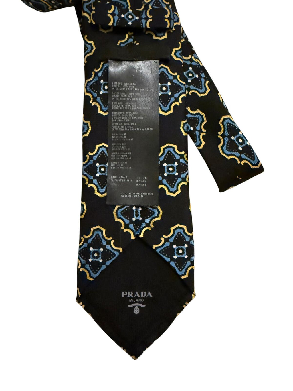 Prada Milano Black and Blue Patterned Silk Tie