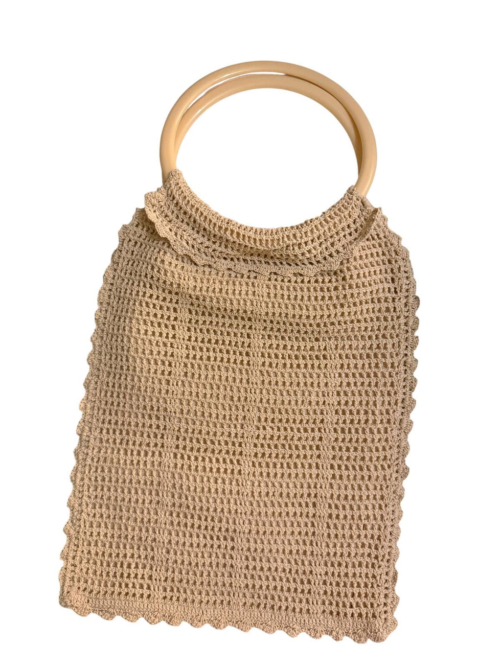 Beige Crochet Handbag with Round Handles