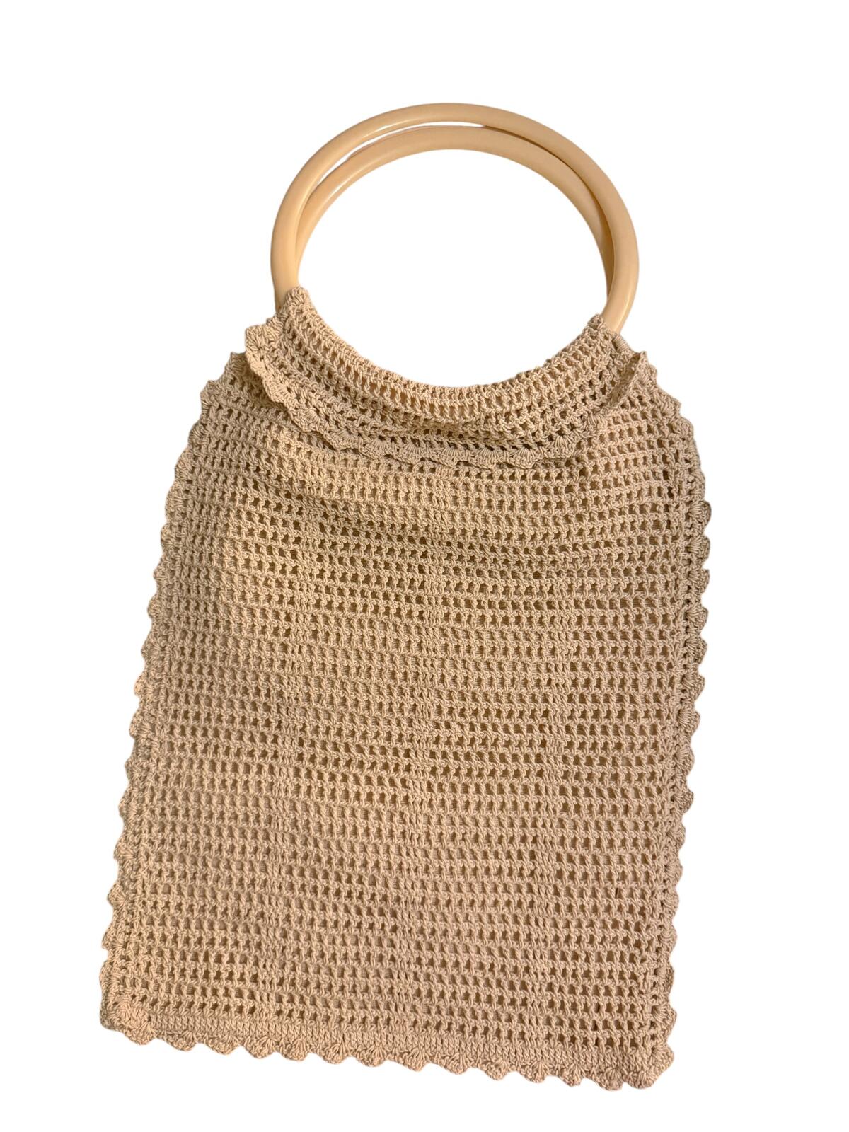 Beige Crochet Handbag with Round Handles