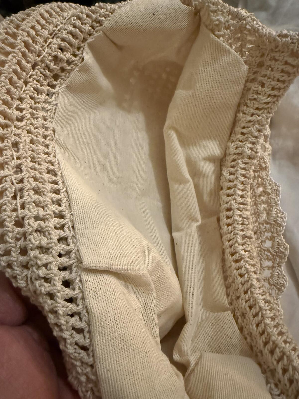 Beige Crochet Handbag with Round Handles