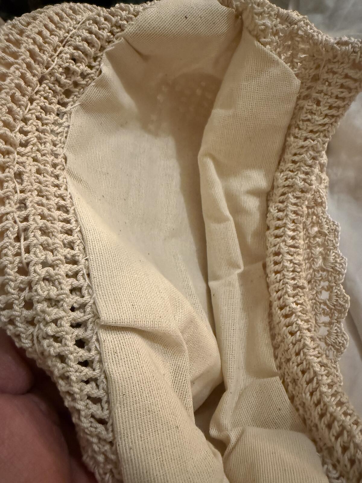 Beige Crochet Handbag with Round Handles
