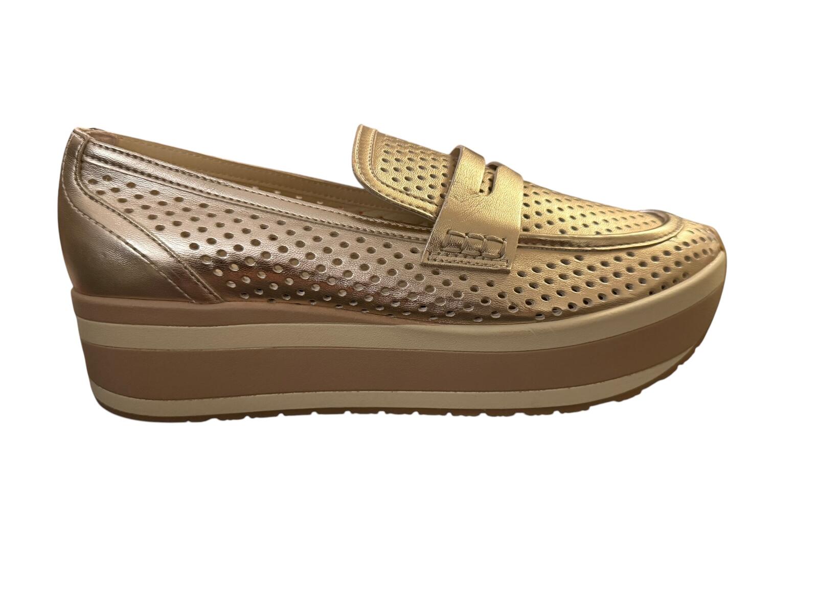 Dolce Vita Metallic Gold Platform Loafers with Perforated Design