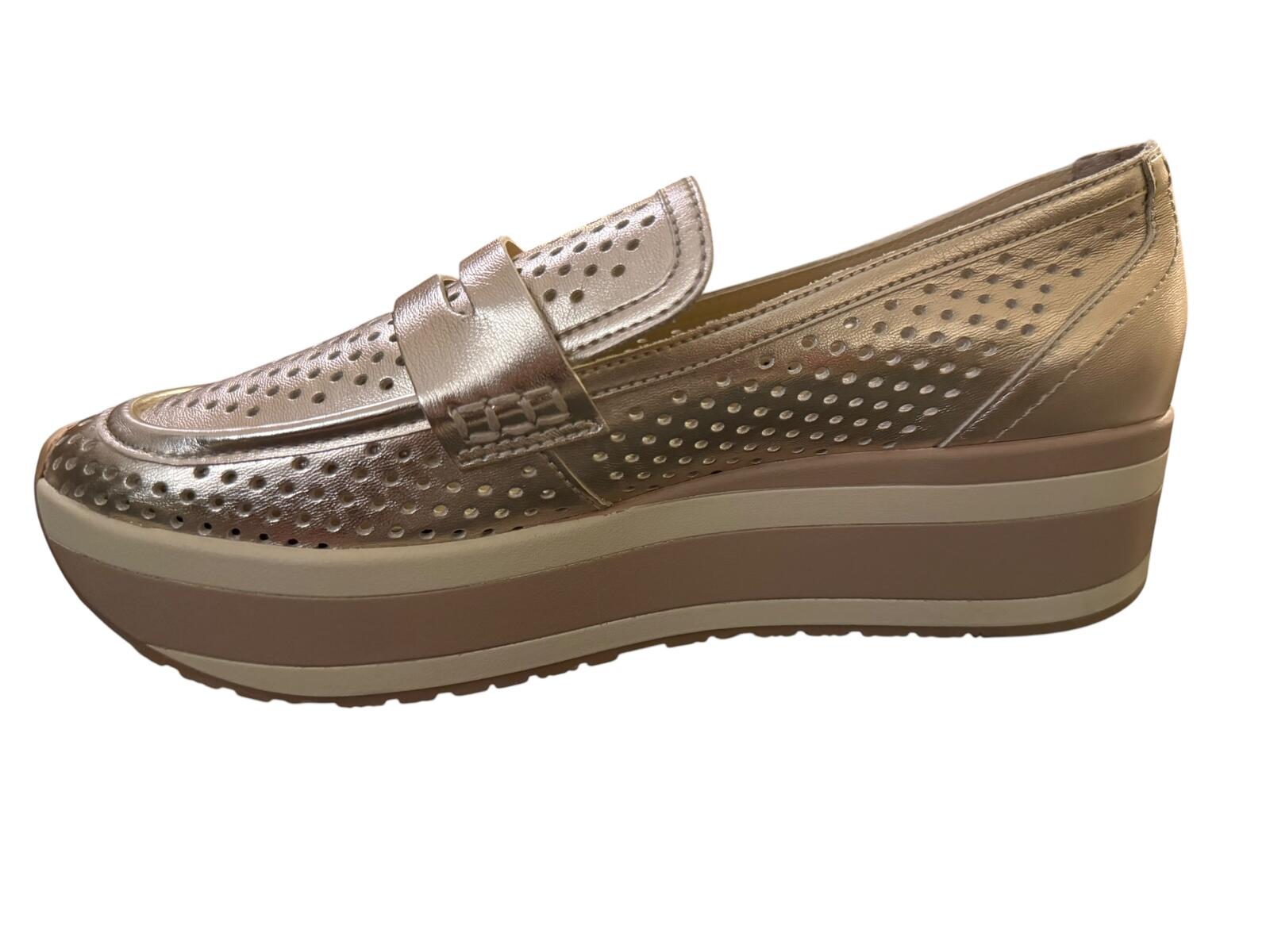 Dolce Vita Metallic Gold Platform Loafers with Perforated Design