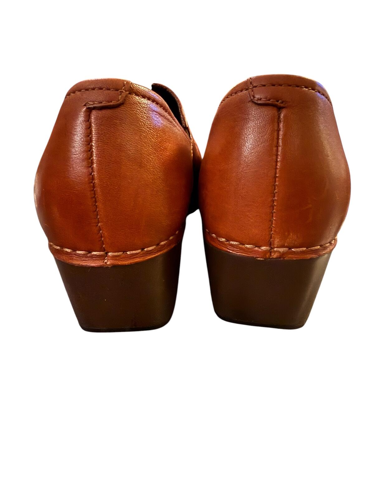 Dansko Brown Leather Slip-On Shoes with Buckle Detail