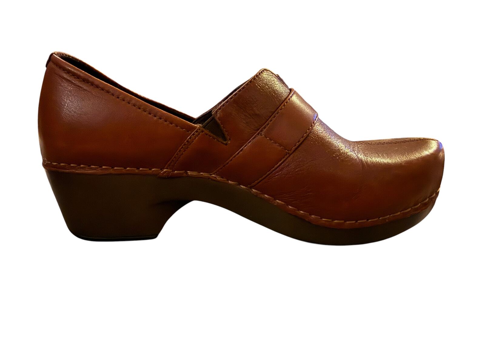 Dansko Brown Leather Slip-On Shoes with Buckle Detail
