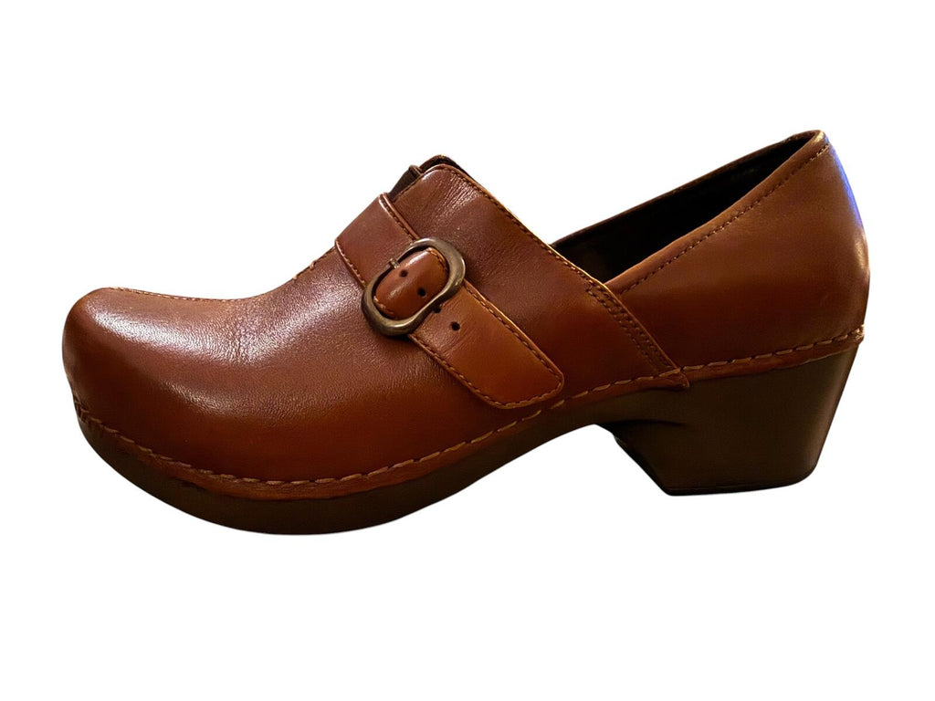 Dansko Brown Leather Slip-On Shoes with Buckle Detail