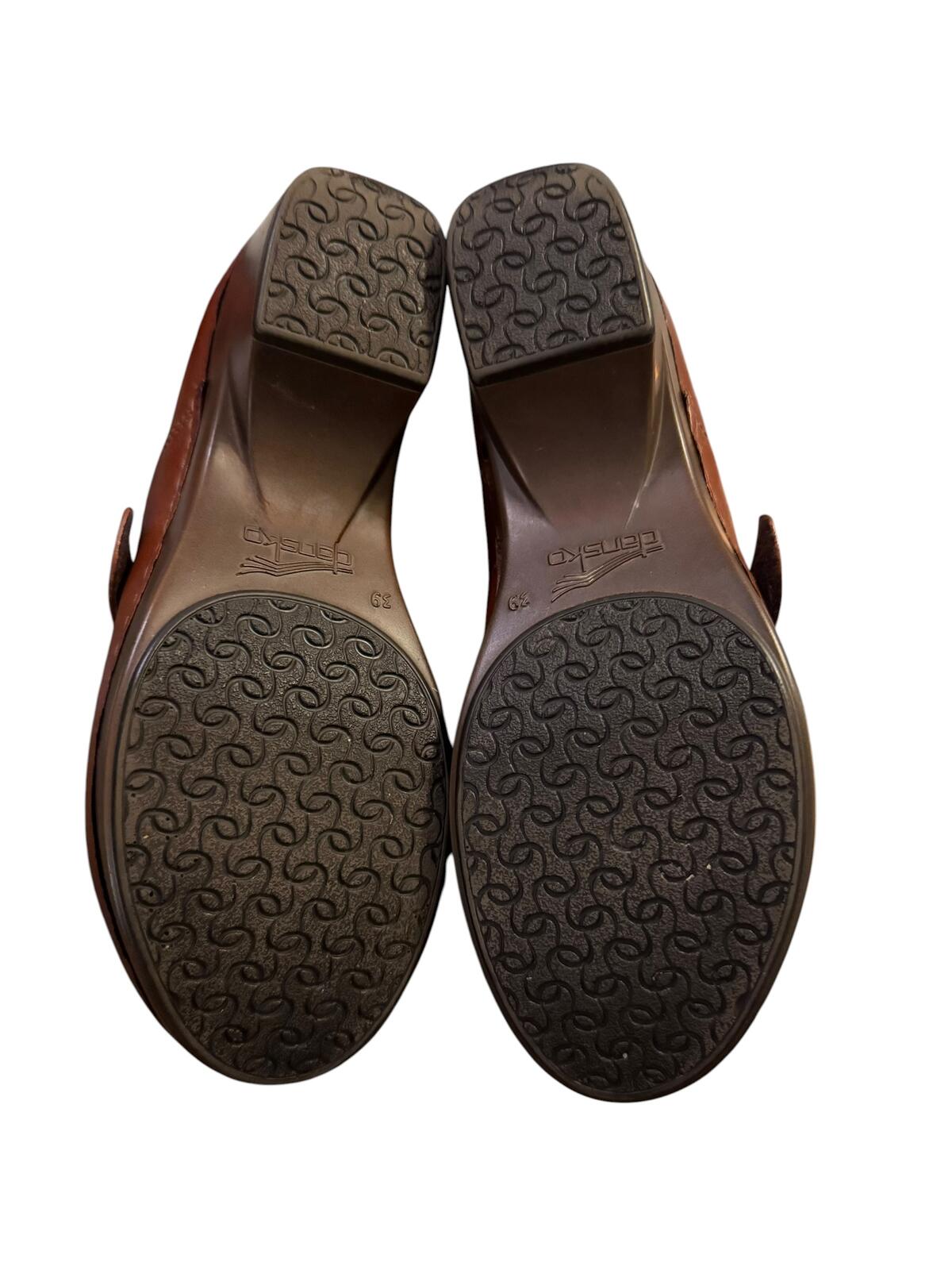 Dansko Brown Leather Slip-On Shoes with Buckle Detail
