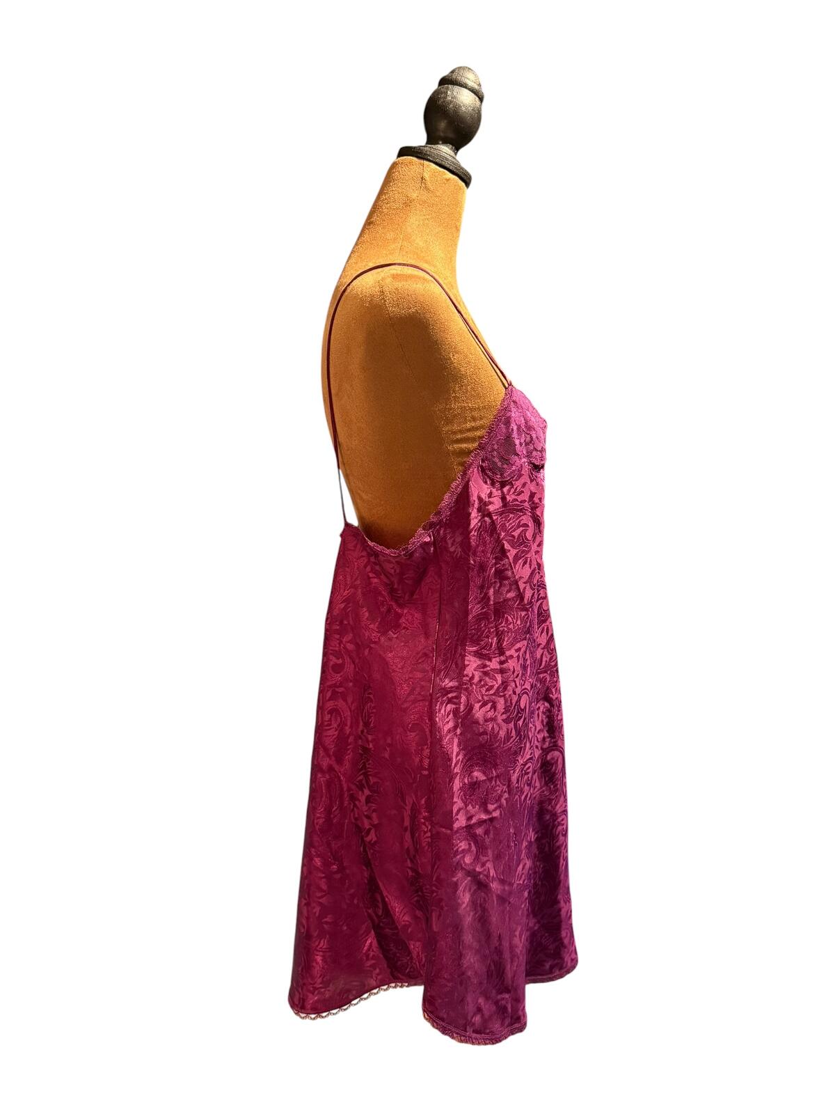 LA II Vintage Burgundy Satin Slip Dress with Lace Trim
