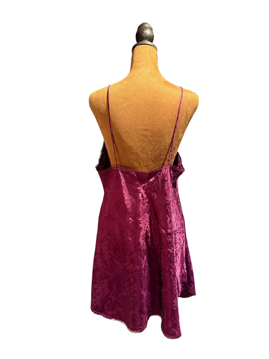 LA II Vintage Burgundy Satin Slip Dress with Lace Trim