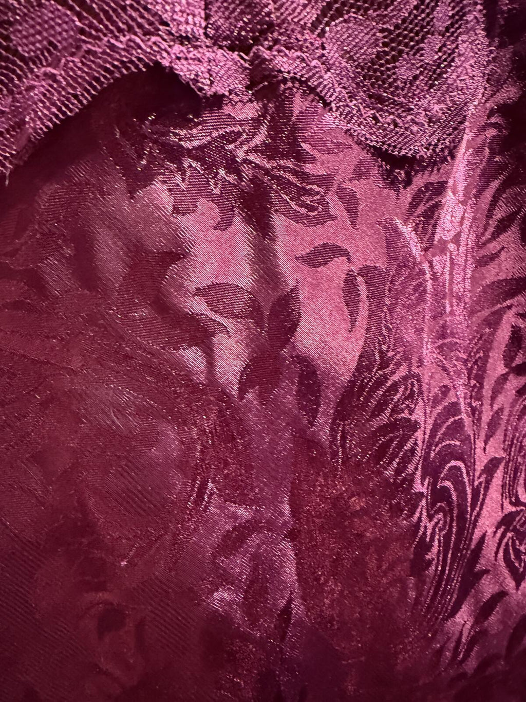 LA II Vintage Burgundy Satin Slip Dress with Lace Trim