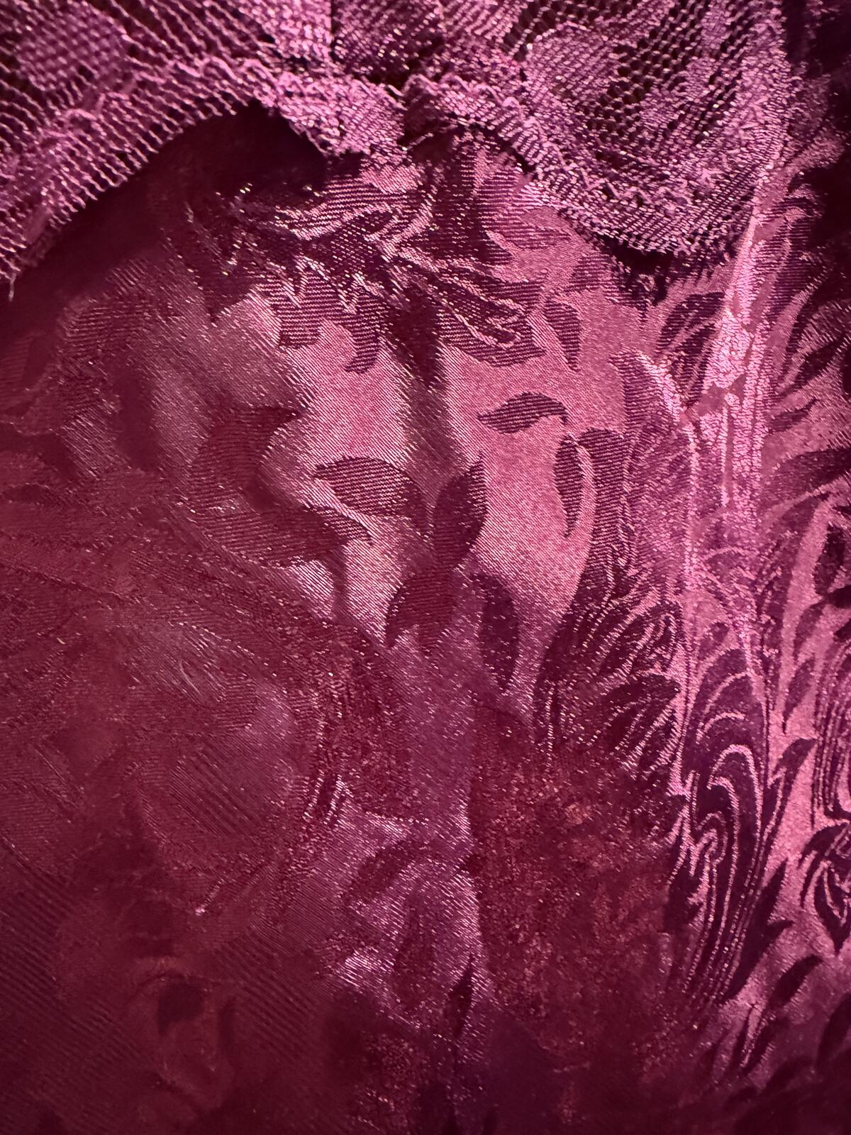 LA II Vintage Burgundy Satin Slip Dress with Lace Trim