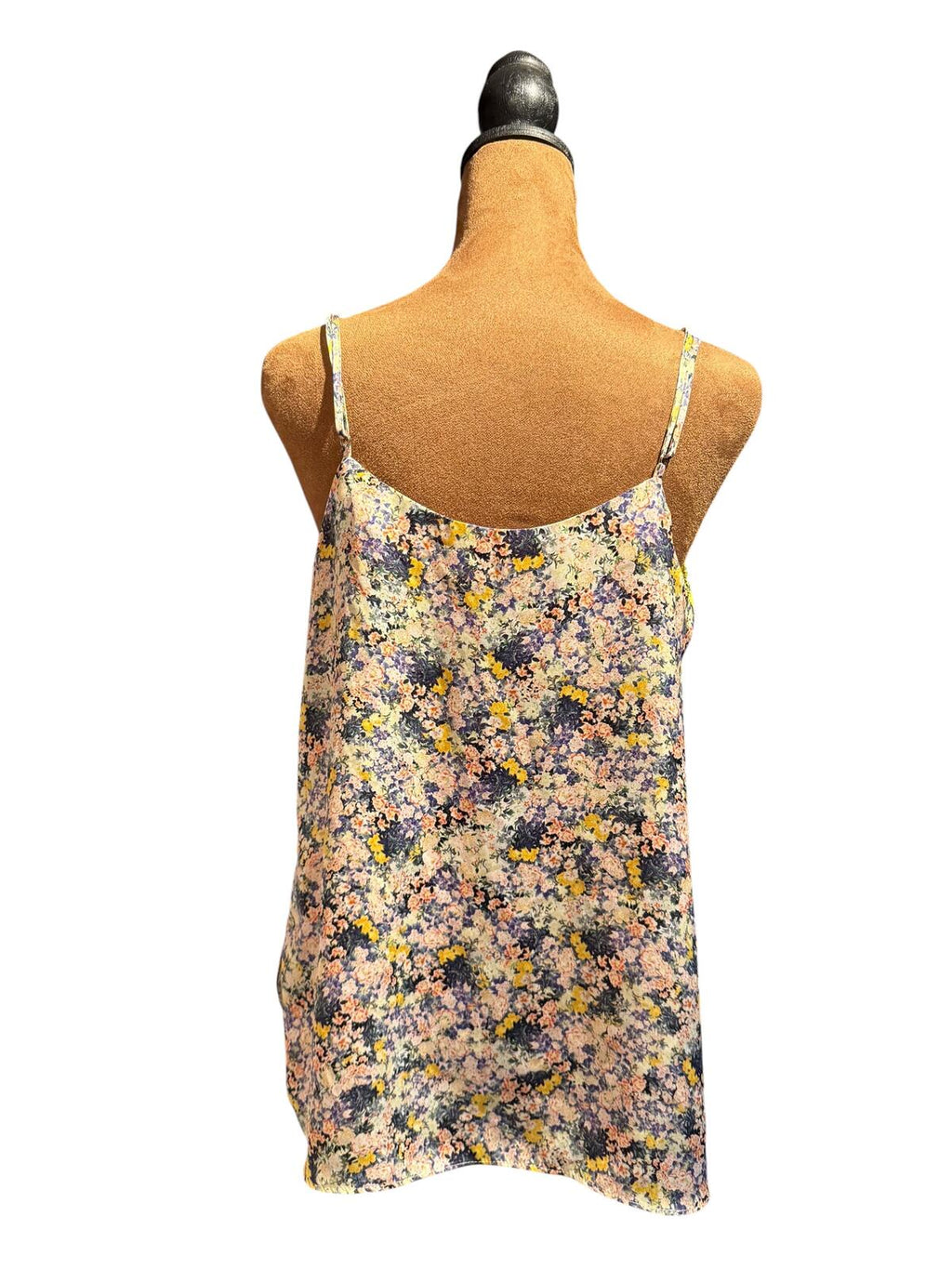 Floral Print Spaghetti Strap Camisole Top with Yellow Lace Trim
