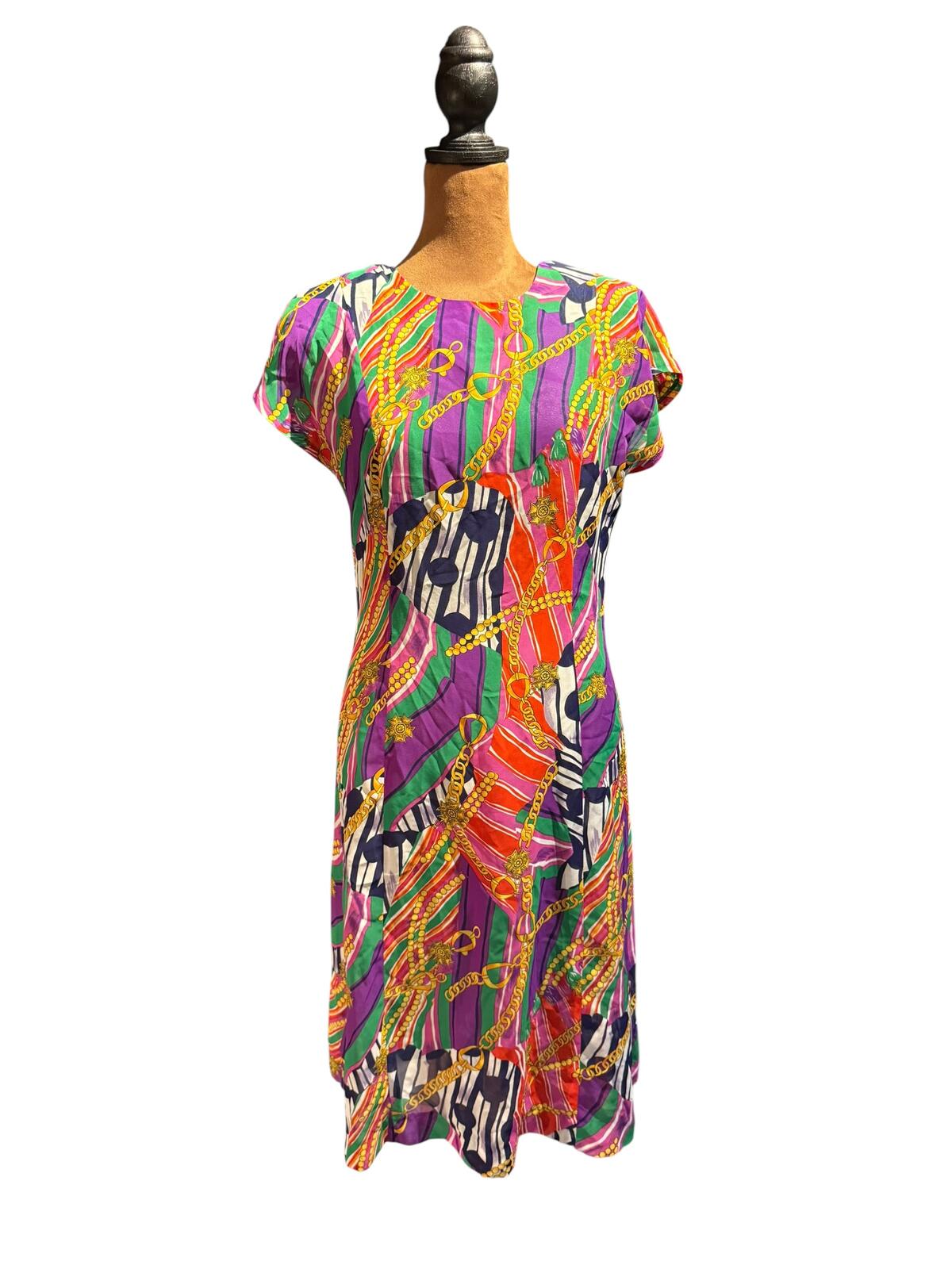 Millais Vintage Colorful Patterned Short Sleeve Dress
