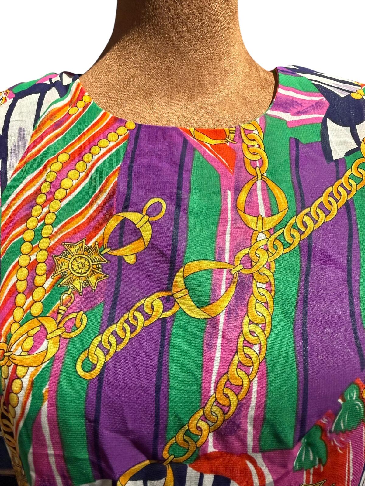 Millais Vintage Colorful Patterned Short Sleeve Dress