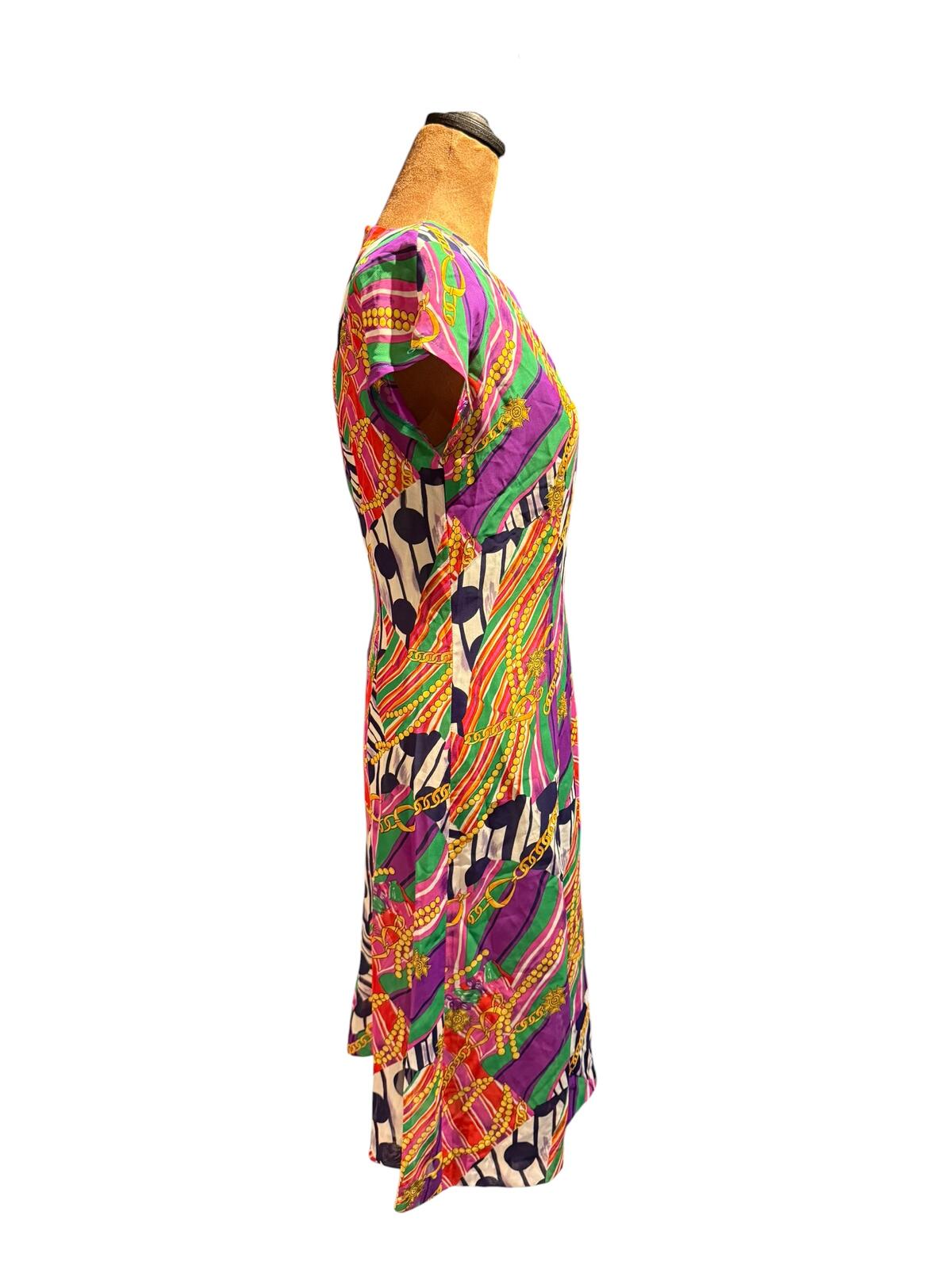 Millais Vintage Colorful Patterned Short Sleeve Dress