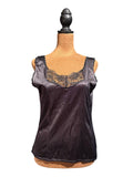 Vintage Black Satin Lace Trim Sleeveless Top
