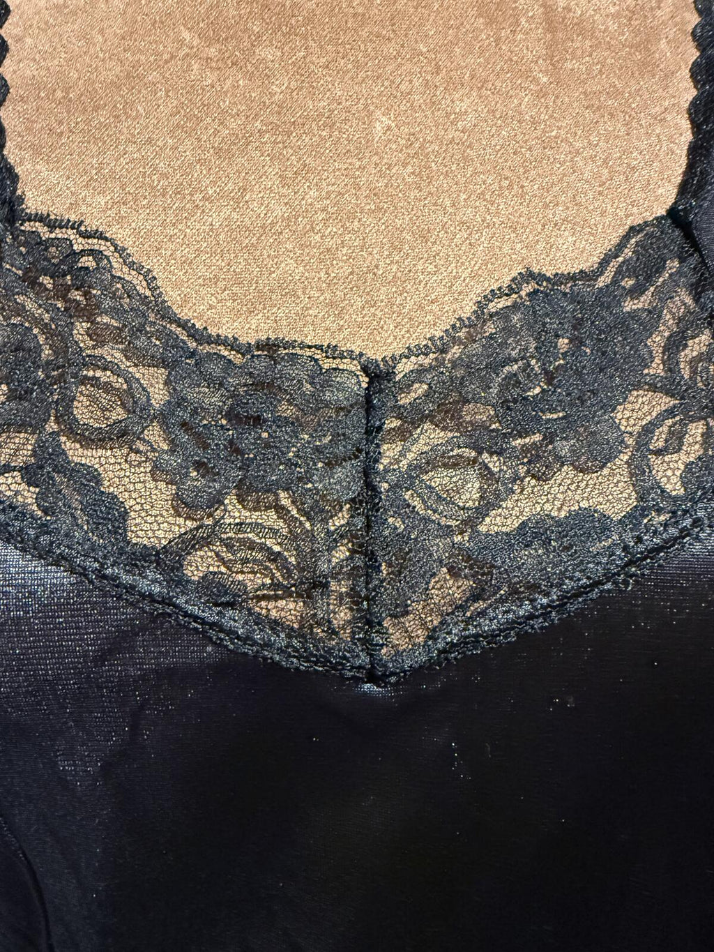 Vintage Black Satin Lace Trim Sleeveless Top