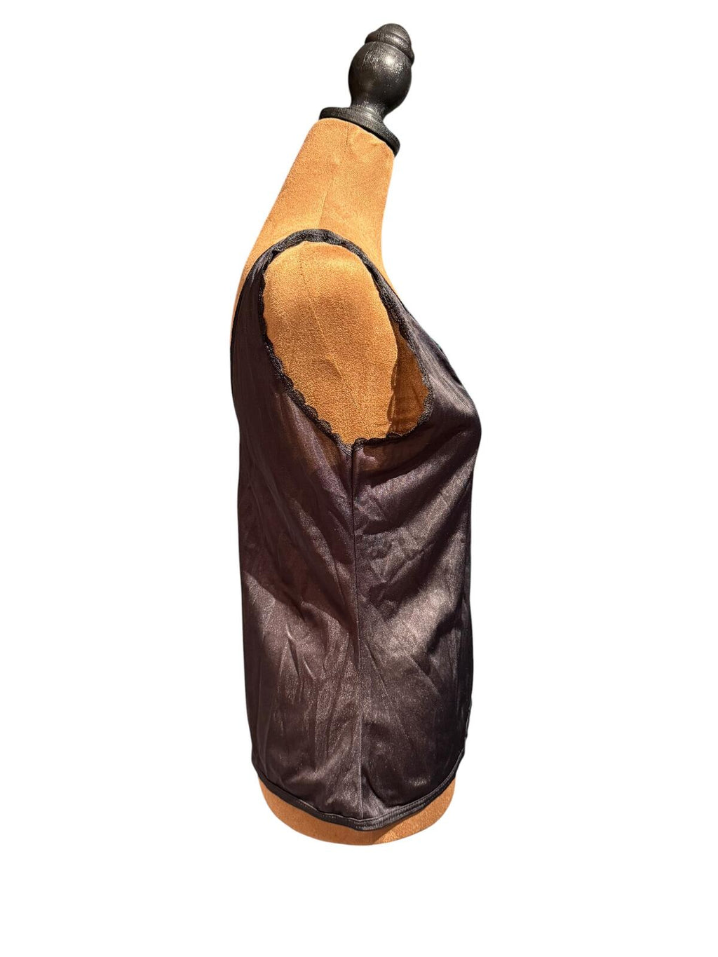 Vintage Black Satin Lace Trim Sleeveless Top