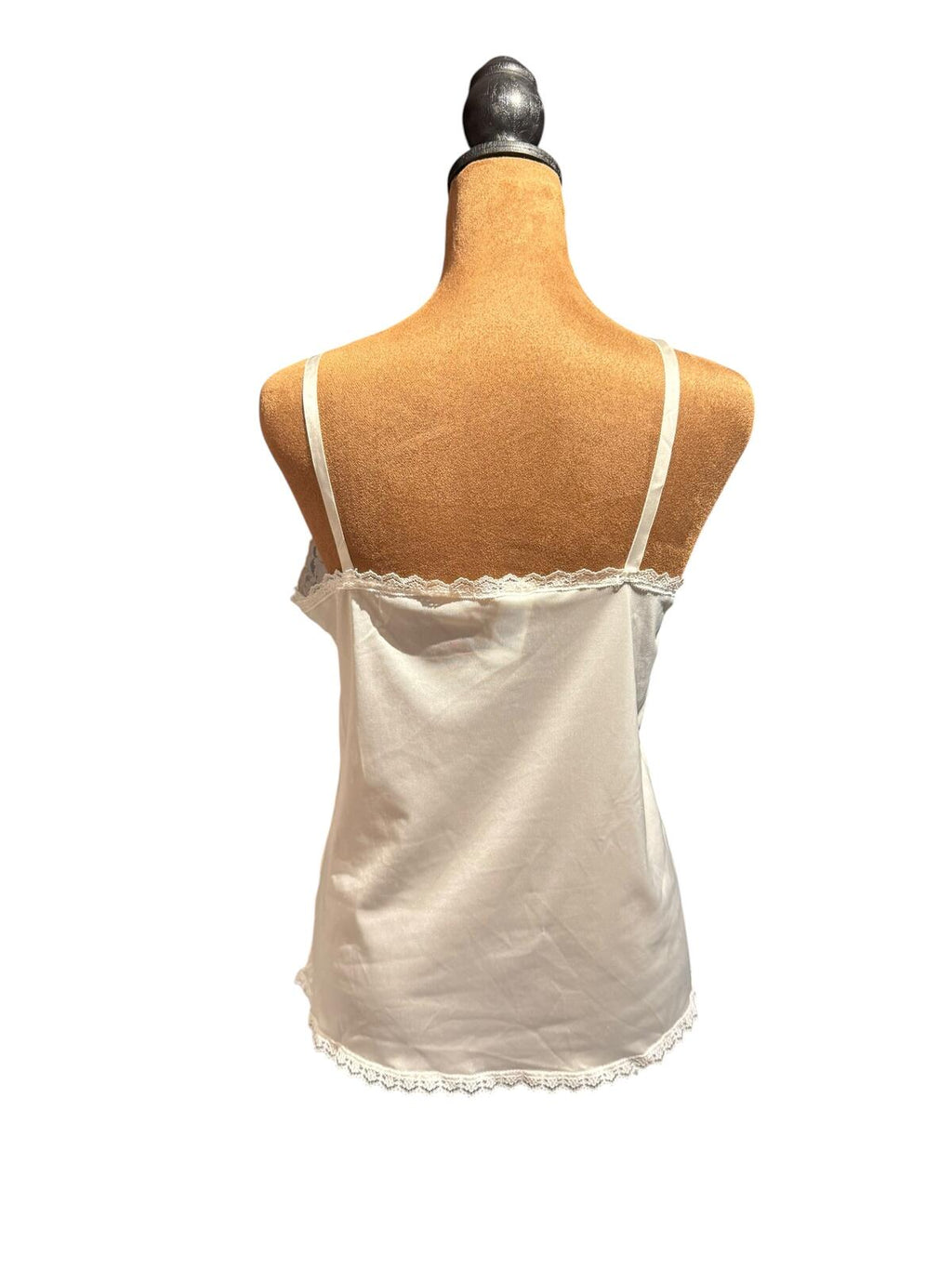 Mel-Lin Vintage White Lace Trim Satin Camisole Top